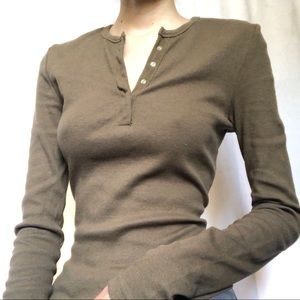BRANDY MELVILLE Olive Green Ribbed Longsleeve Top
